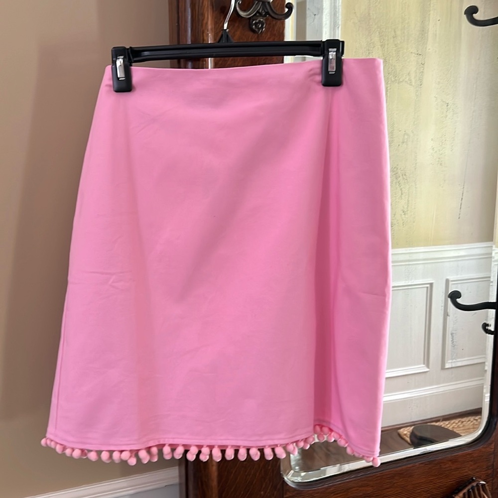 Talbots pink skirt with Pom Pom trim